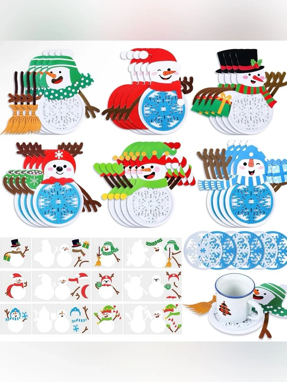 🎄☃️ 24PCS Christmas Snowman Coaster DIY Craft Kit – Holiday Party Fun!